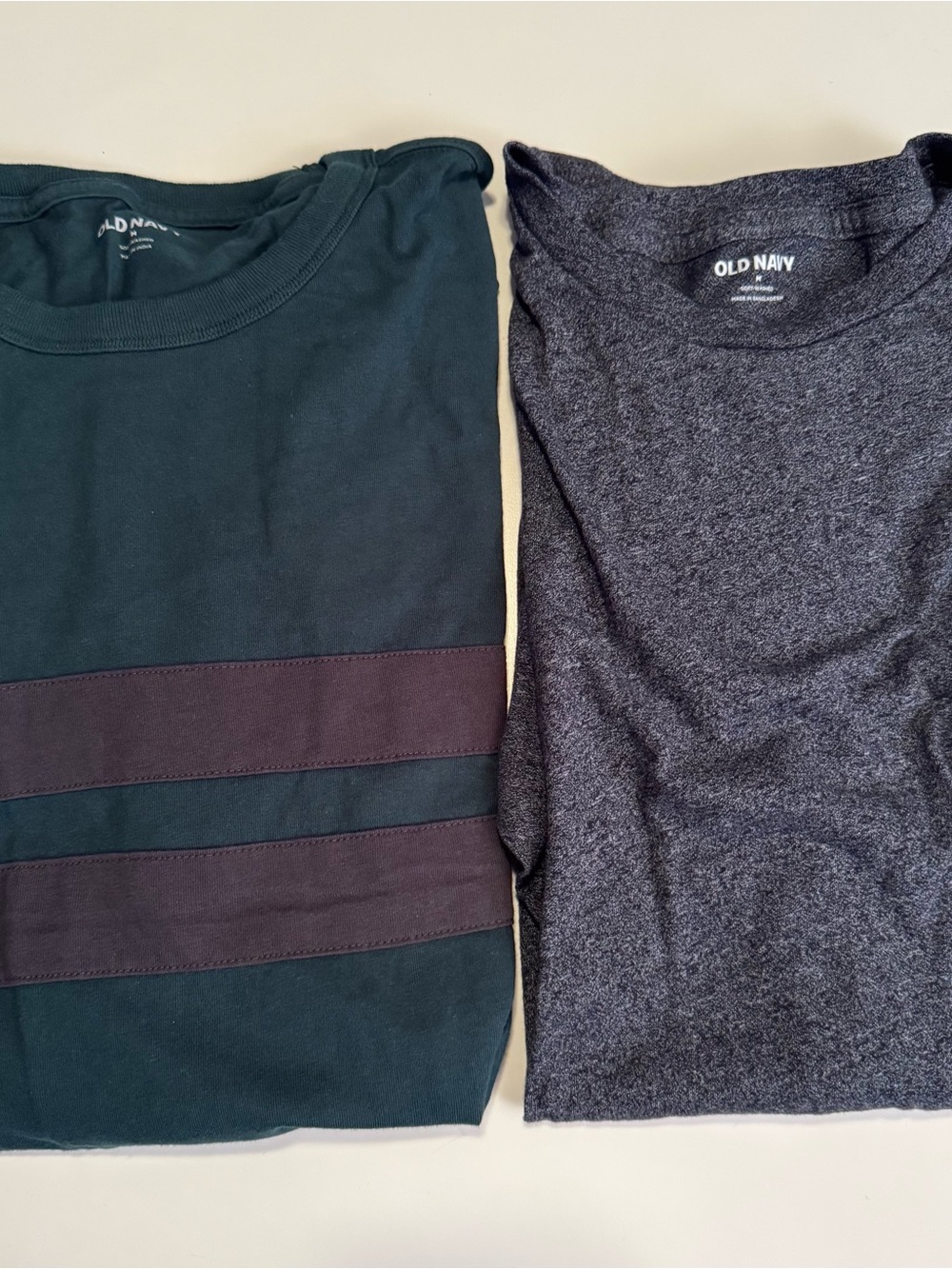 Two (2) Old Navy Men's Tees Dark Green Stripe & Heather Grey